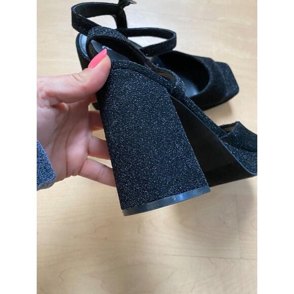 ABOUND "Lucia" Block Heel Platform Sandals Black Glitter Ankle Strap - Picture 6 of 8